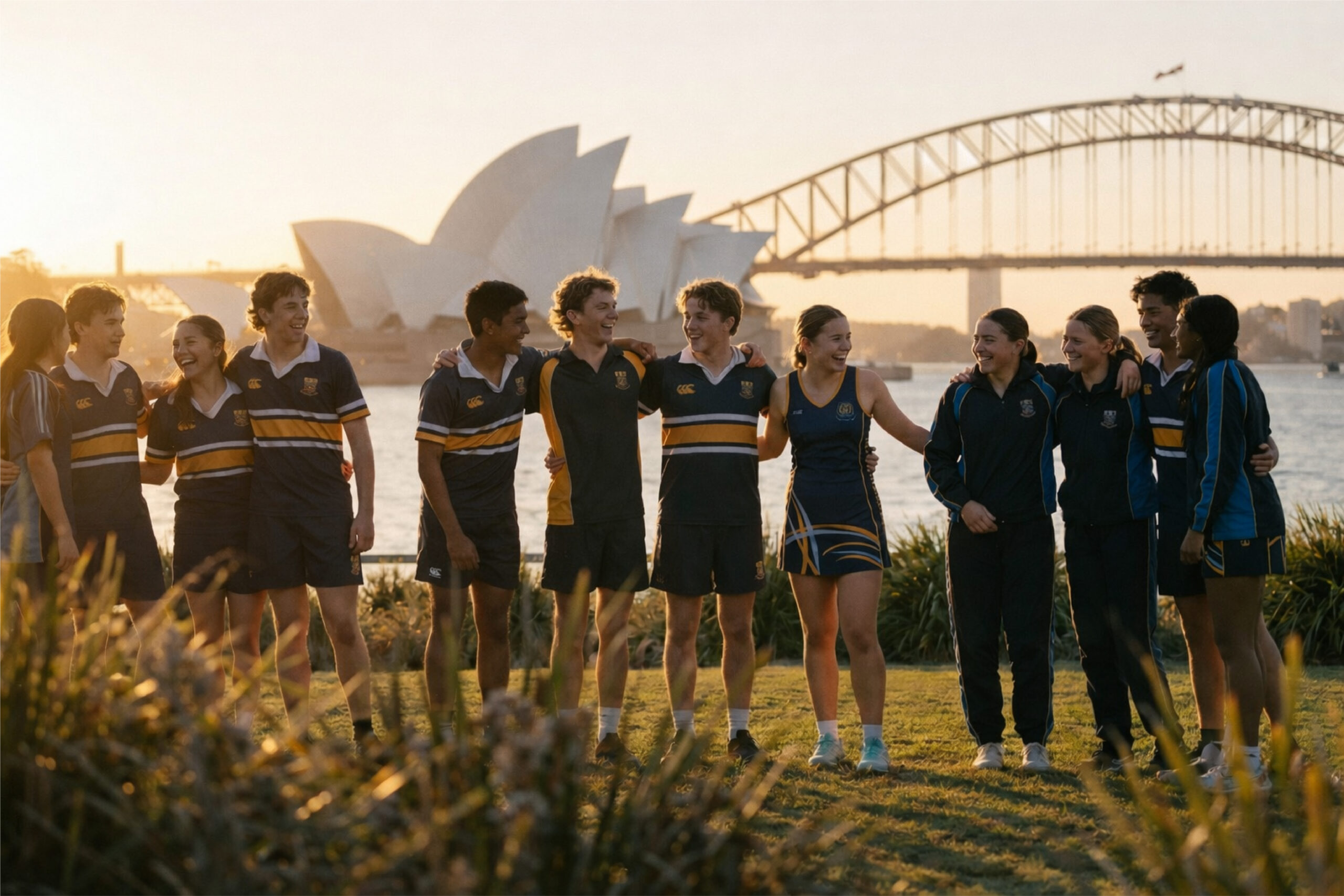 Students standing in front of the Sydney Opera House