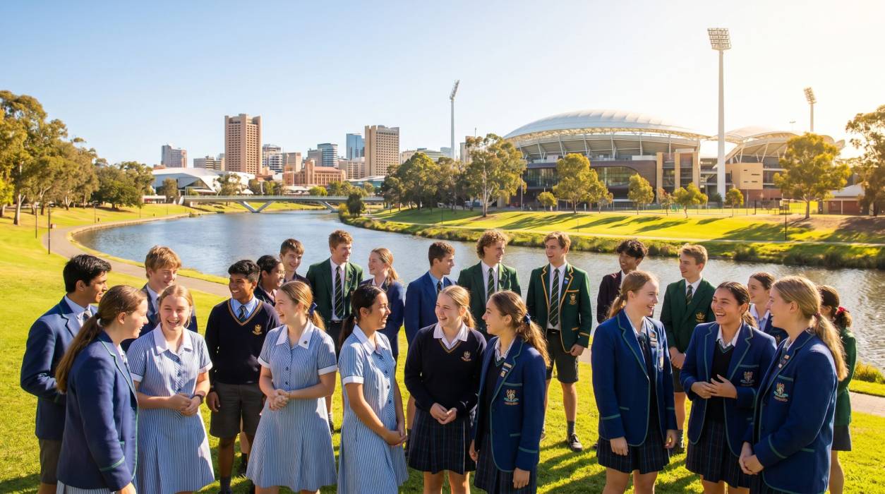 School group visiting Adelaide city.