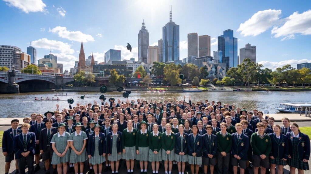 Students on the foreshore in the Melbourne CBD.